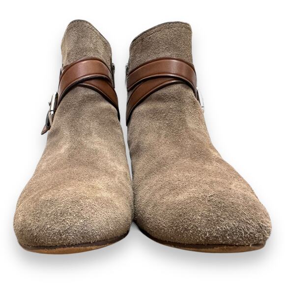 Coach Taupe Suede Strappy Side Zip Pauline Ankle Boots Women's Size 7 - Picture 3 of 12